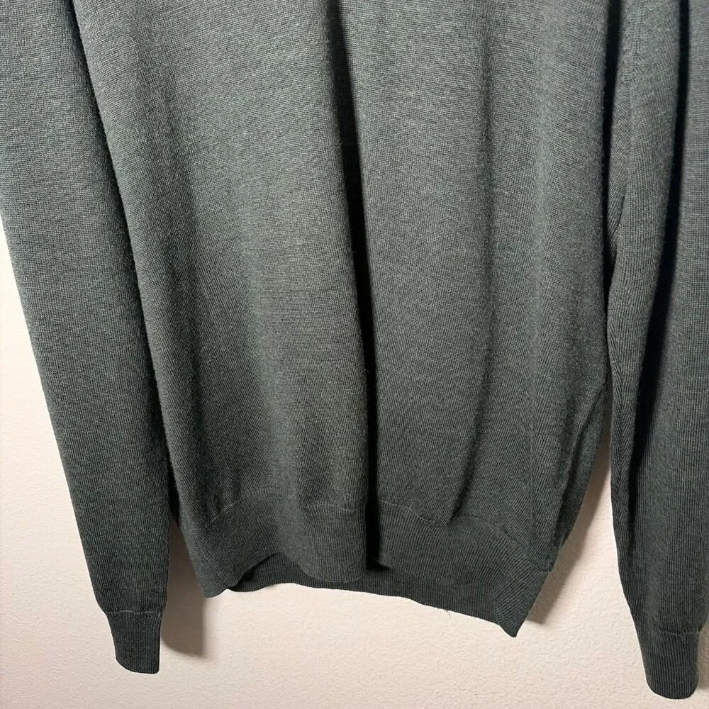 Jos A Bank Traveler Sweater Men's Large Green V-Neck Merino Wool Pullover